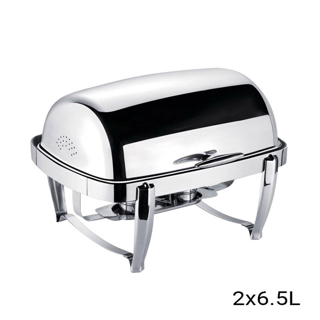 SOGA 4X 6.5L Stainless Steel Double Soup Tureen Bowl Station Roll Top Buffet Chafing Dish Catering Chafer Food Warmer Server • LUZ-ChafingDishV3B1X4