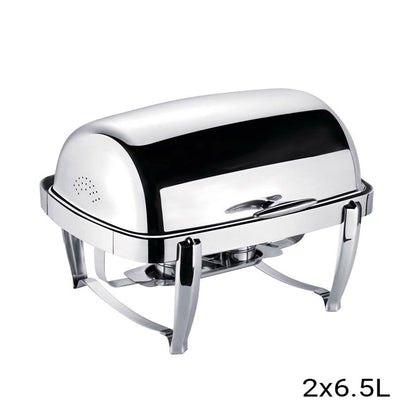 SOGA 4X 6.5L Stainless Steel Double Soup Tureen Bowl Station Roll Top Buffet Chafing Dish Catering Chafer Food Warmer Server • LUZ-ChafingDishV3B1X4