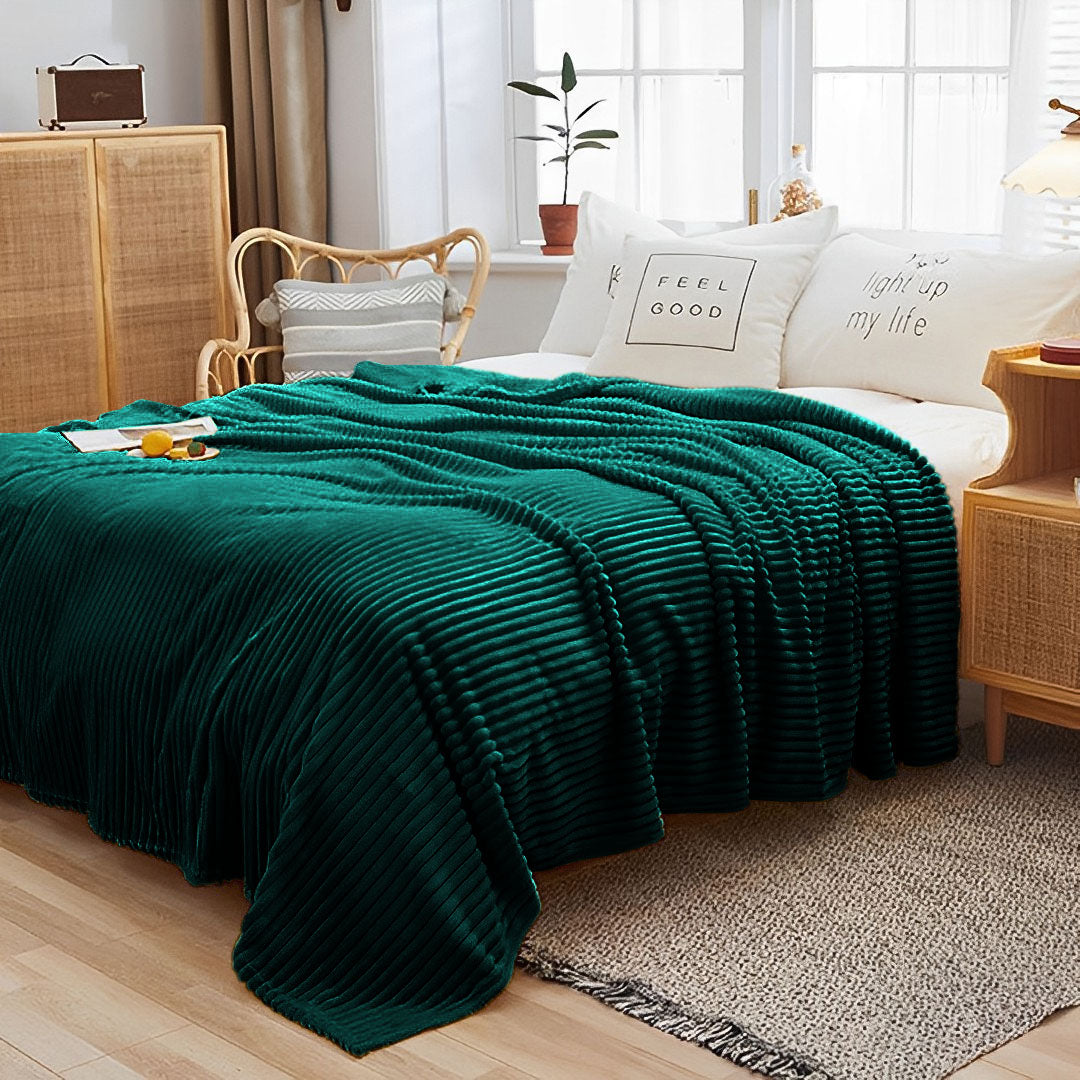 SOGA 2X Dark GreenThrow Blanket Warm Cozy Striped Pattern Thin Flannel Coverlet Fleece Bed Sofa Comforter • LUZ-Blanket316X2