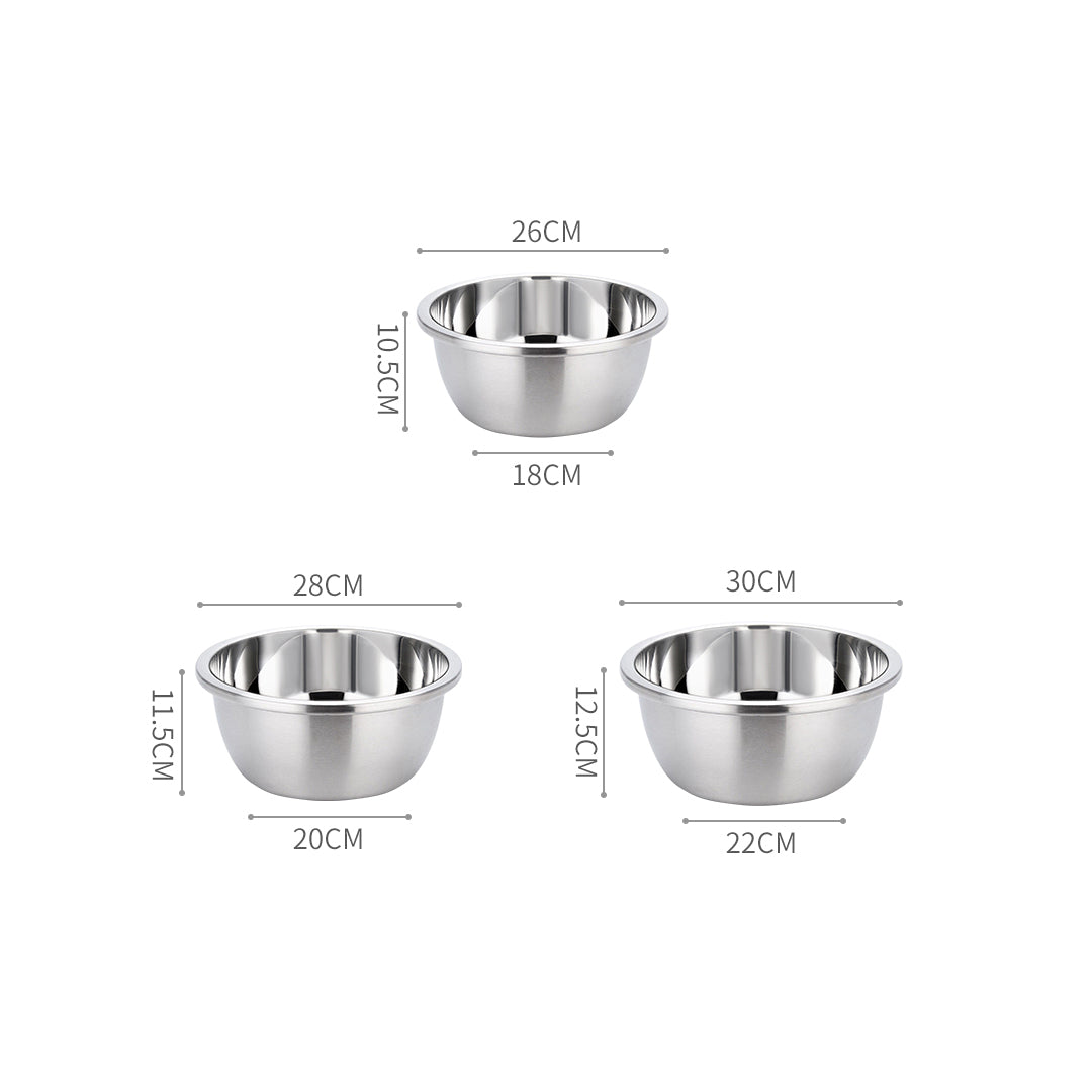 SOGA 3Pcs Deepen Polished Stainless Steel Stackable Baking Washing Mixing Bowls Set Food Storage Basin • LUZ-Bowl886