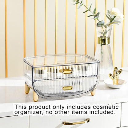 SOGA 2X 2 Tier Transparent Multifunctional Countertop Cosmetic Storage Makeup Skincare Holder Jewelry Cabinet Bathroom Desk Drawer Vanity Organiser • LUZ-BathC121X2