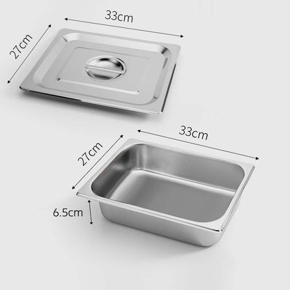 SOGA Gastronorm GN Pan Full Size 1/2 GN Pan 6.5cm Deep Stainless Steel Tray With Lid • LUZ-GP5409wLidX1