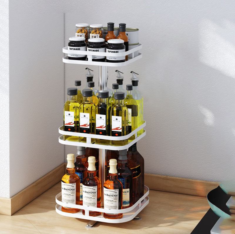SOGA 2X 3 Tier Steel White Square Rotating Multi-Function Kitchen Portable Storage Spice Seasoning Kitchen Countertop Organiser Shelf • LUZ-KitchenXY054WHTX2