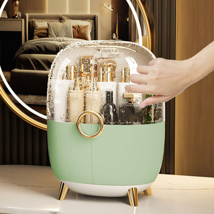 SOGA Green Transparent Countertop Makeup Organiser Cosmetic Storage Waterproof Dustproof Bathroom Skincare Holder with Lid • LUZ-BathF904