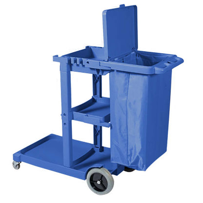 SOGA 3 Tier Multifunction Janitor Cleaning Waste Cart Trolley and Waterproof Bag with Lid Blue LUZ-FoodCart033GBlue