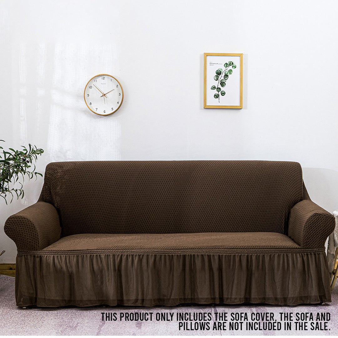 SOGA 3-Seater Coffee Sofa Cover with Ruffled Skirt Couch Protector High Stretch Lounge Slipcover Home Decor • LUZ-SofaCov3