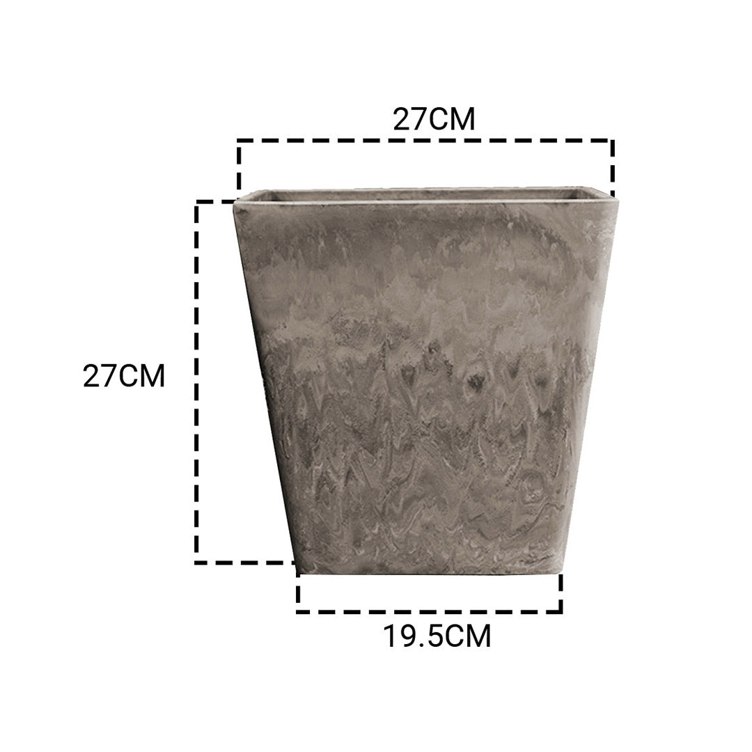 SOGA 2X 27cm Sand Grey Square Resin Plant Flower Pot in Cement Pattern Planter Cachepot for Indoor Home Office • LUZ-FPotH2766X2