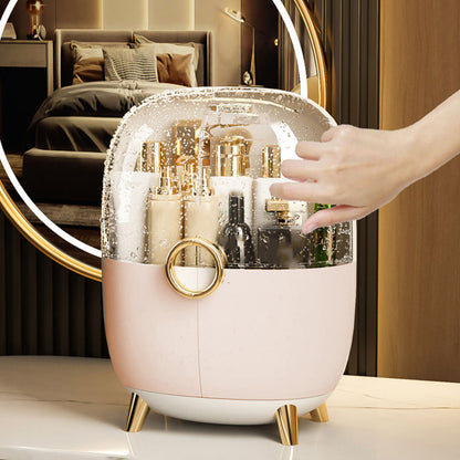 SOGA Pink Transparent Countertop Makeup Organiser Cosmetic Storage Waterproof Dustproof Bathroom Skincare Holder with Lid • LUZ-BathF902