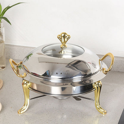 SOGA Stainless Steel Gold Accents Round Buffet Chafing Dish Cater Food Warmer Chafer with Glass Top Lid • LUZ-ChafingDishSoupGold
