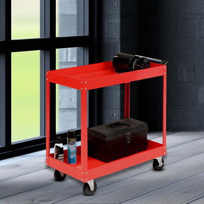 SOGA 2X 2 Tier Tool Storage Cart Portable Service Utility Heavy Duty Mobile Trolley Red • LUZ-ToolCart605X2