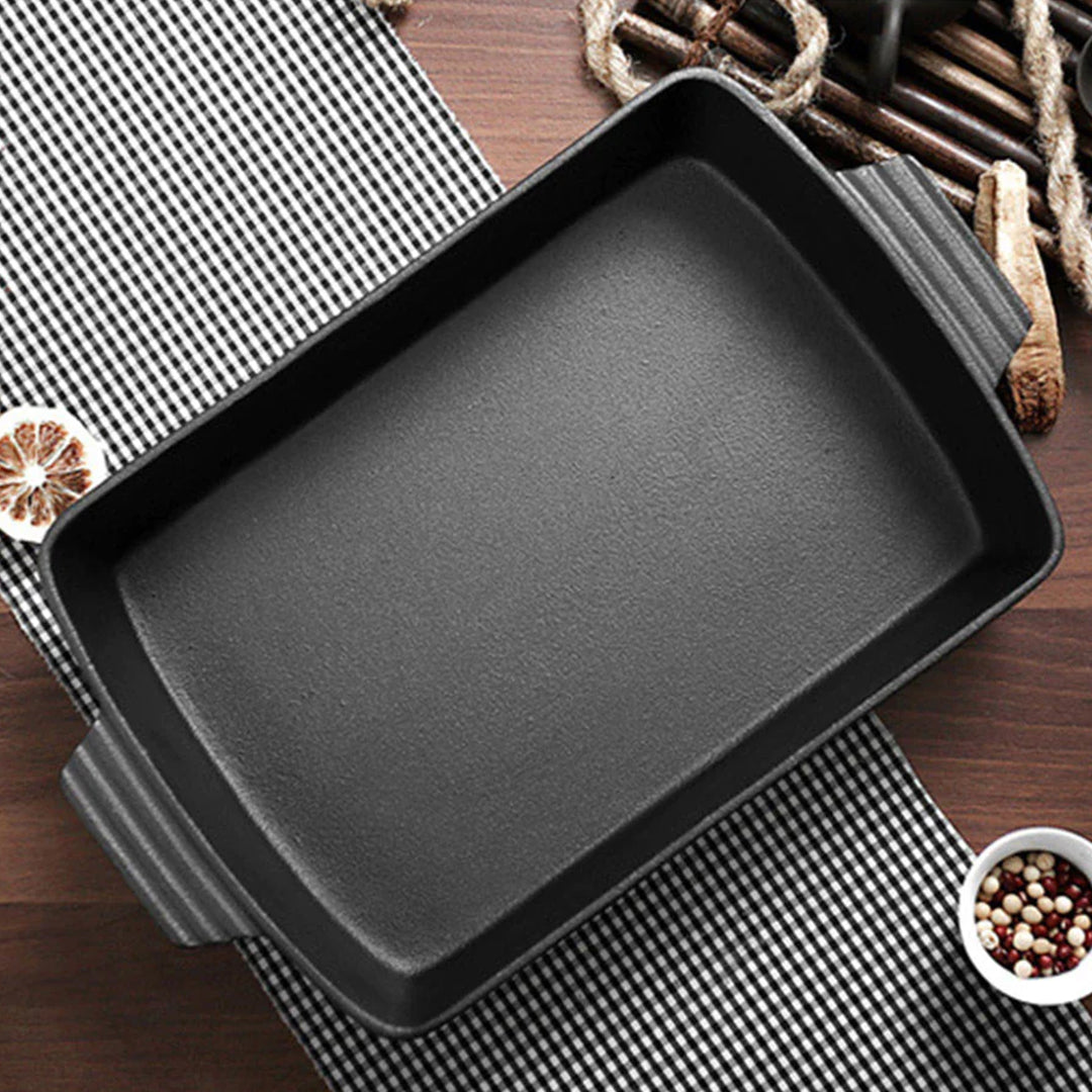 SOGA 2X 38cm Cast Iron Rectangle Bread Cake Baking Dish Lasagna Roasting Pan • LUZ-ZPai031BX2