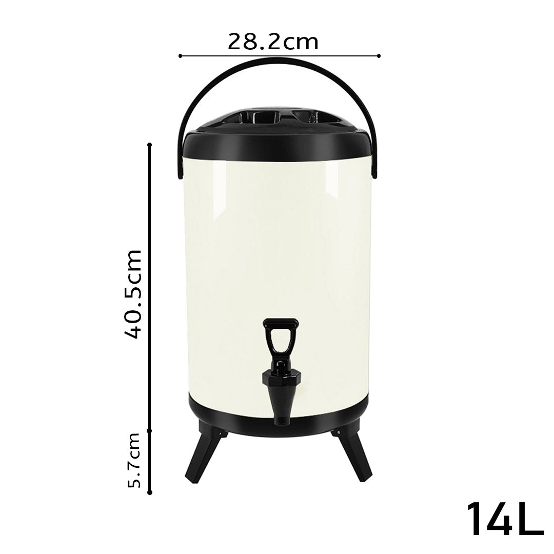 SOGA 14L Stainless Steel Insulated Milk Tea Barrel Hot and Cold Beverage Dispenser Container with Faucet White • LUZ-VICDispenser14LWHT