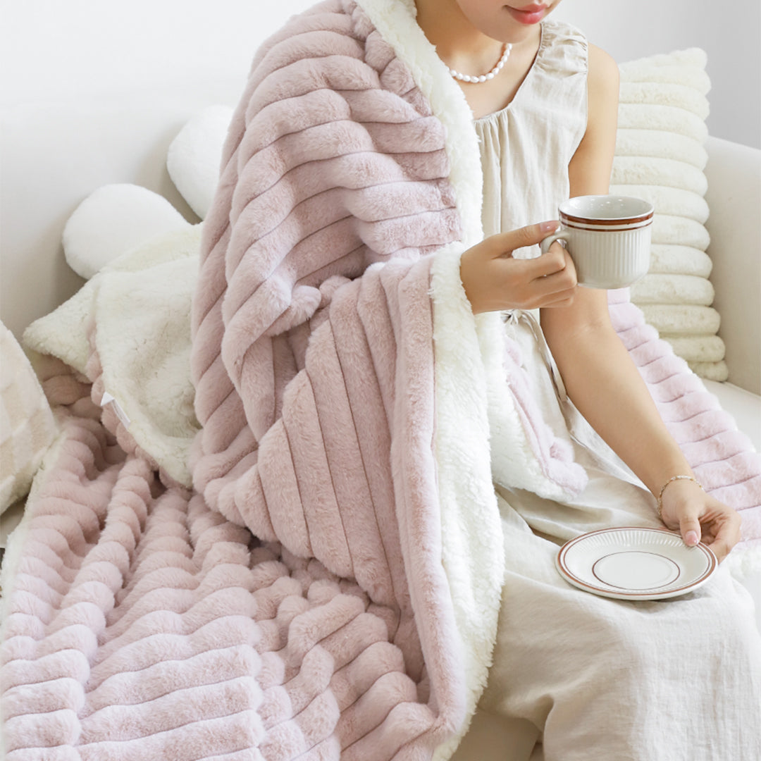 SOGA 150x200cm Throw Blanket Bean Paste Pink Premium Milk Velvet Luxuriously Soft Cozy Bedding • LUZ-BlanketFur350