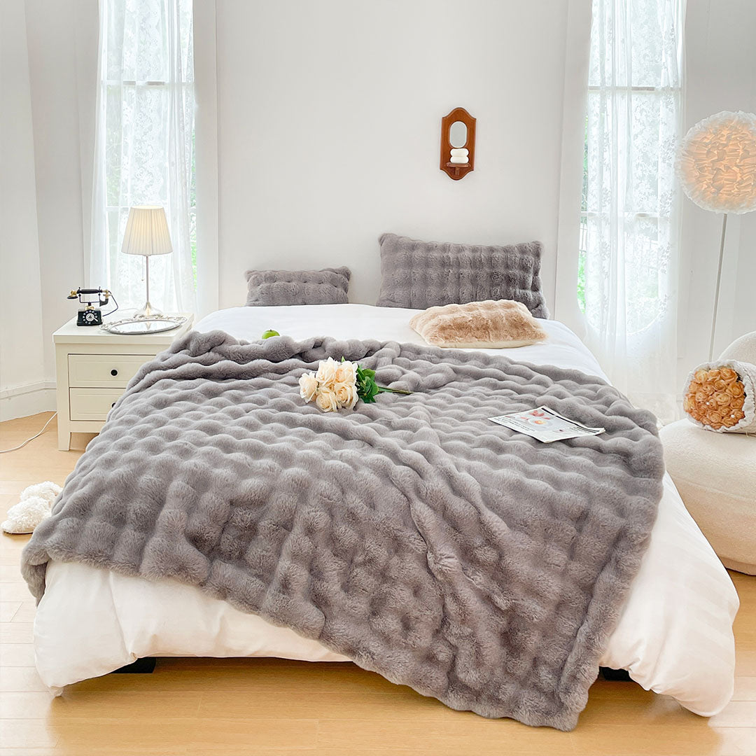 SOGA 200cm Grey Fur Fuzzy Super Soft and Cozy Fluffy Throw Blanket • LUZ-BlanketFur335