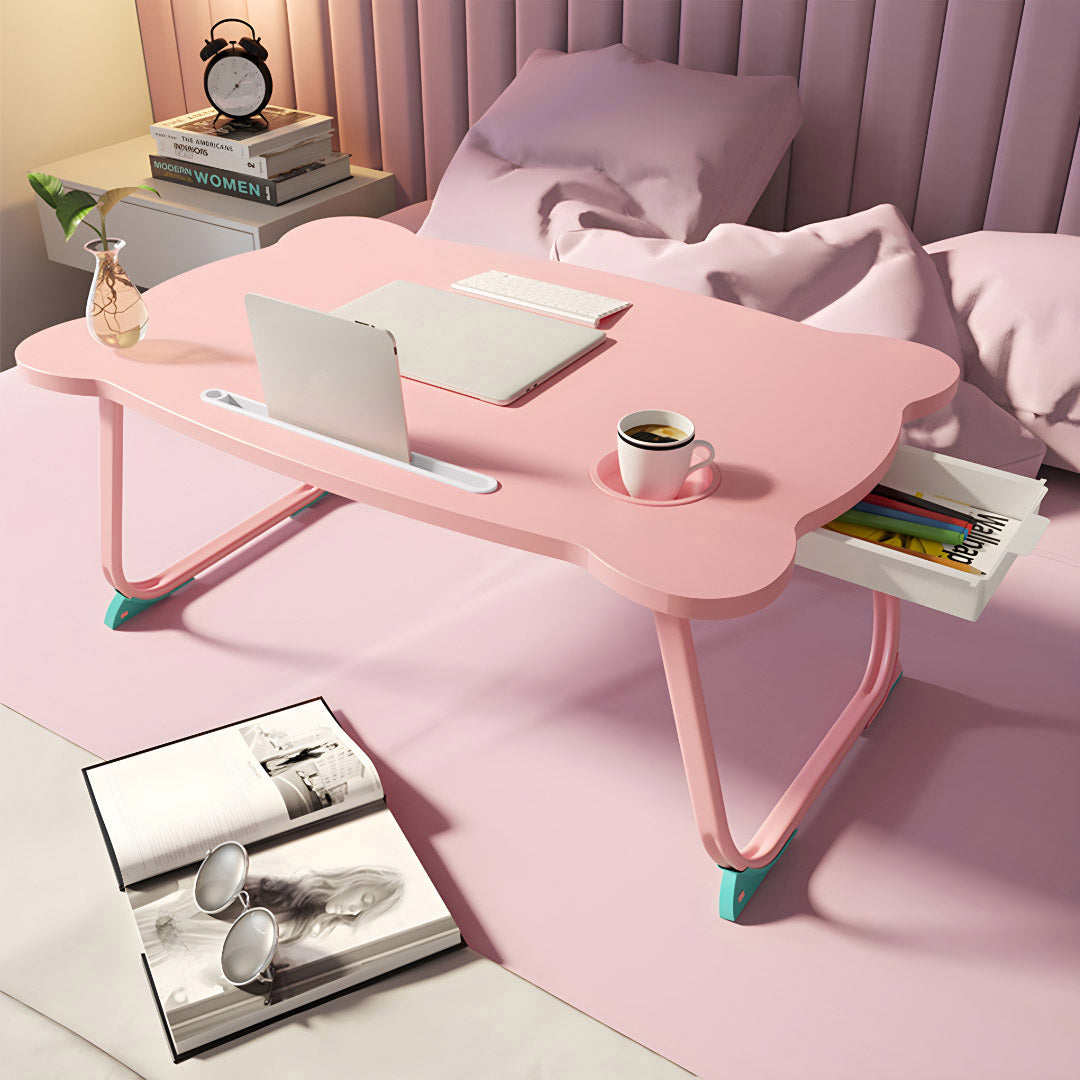 SOGA Pink Portable Bed Table Adjustable Folding Mini Desk With Mini Drawer and Cup-Holder Home Decor • LUZ-BedTableM667