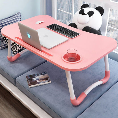 SOGA Pink Portable Bed Table Adjustable Folding Mini Desk Notebook Stand Card Slot Holder with Cup-Holder Home Decor • LUZ-BedTableH302