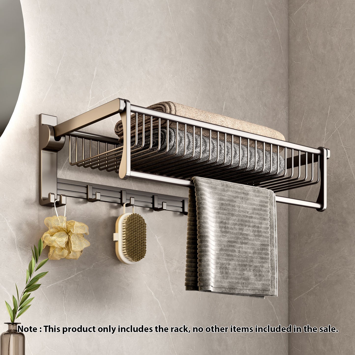 SOGA 61cm Gray Wall-Mounted Double Pole Towel Holder Bathroom Organiser Rail Hanger with Hooks • LUZ-TAN1016