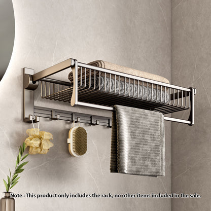 SOGA 61cm Gray Wall-Mounted Double Pole Towel Holder Bathroom Organiser Rail Hanger with Hooks • LUZ-TAN1016