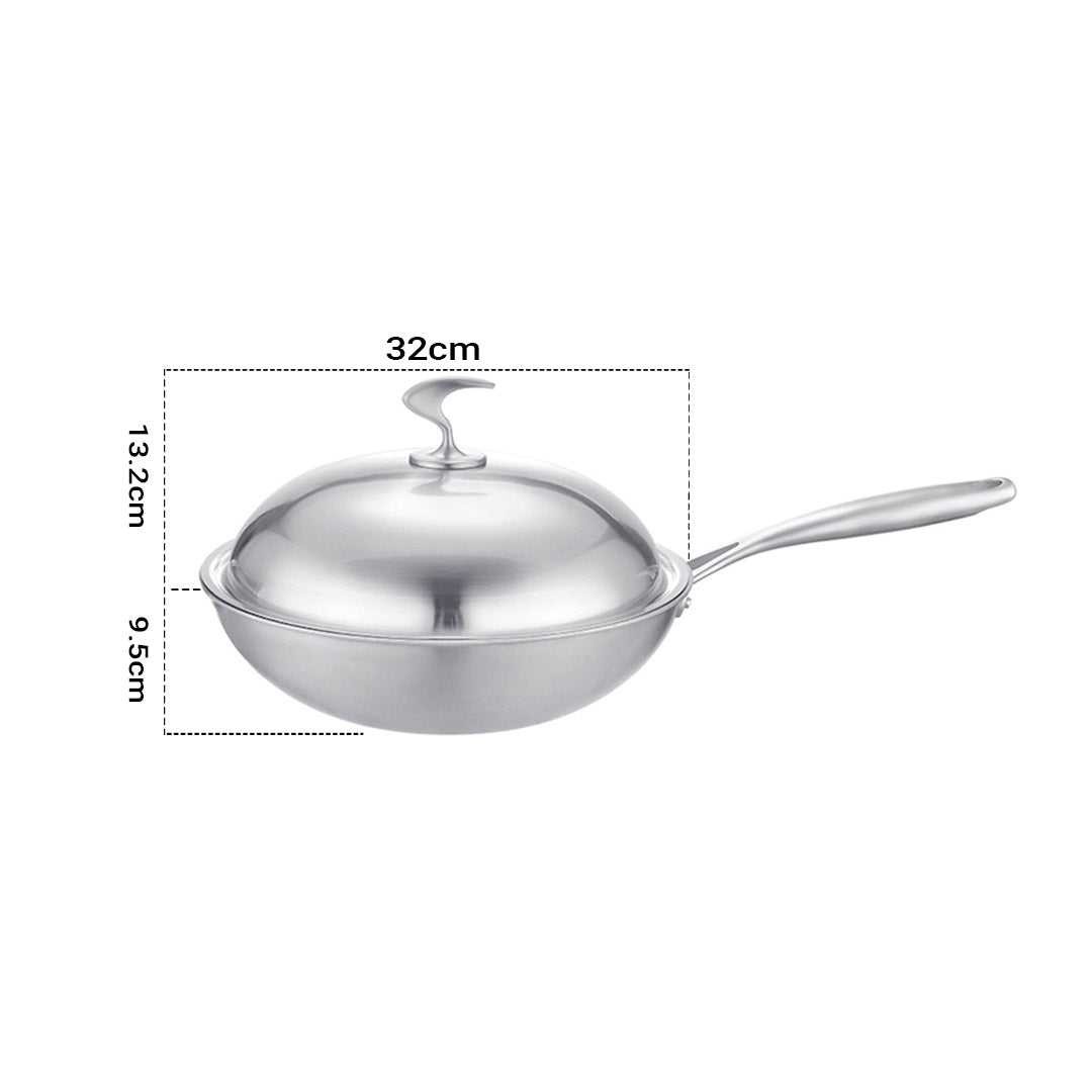 SOGA 18/10 Stainless Steel Fry Pan 32cm Frying Pan Top Grade Cooking Skillet with Lid • LUZ-TRIFPI32