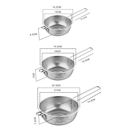 SOGA Stainless Steel Perforated Colander Fine Mesh Net Food Strainer Basket with Handle Skimmer Sieve Set • LUZ-NetColanderSet