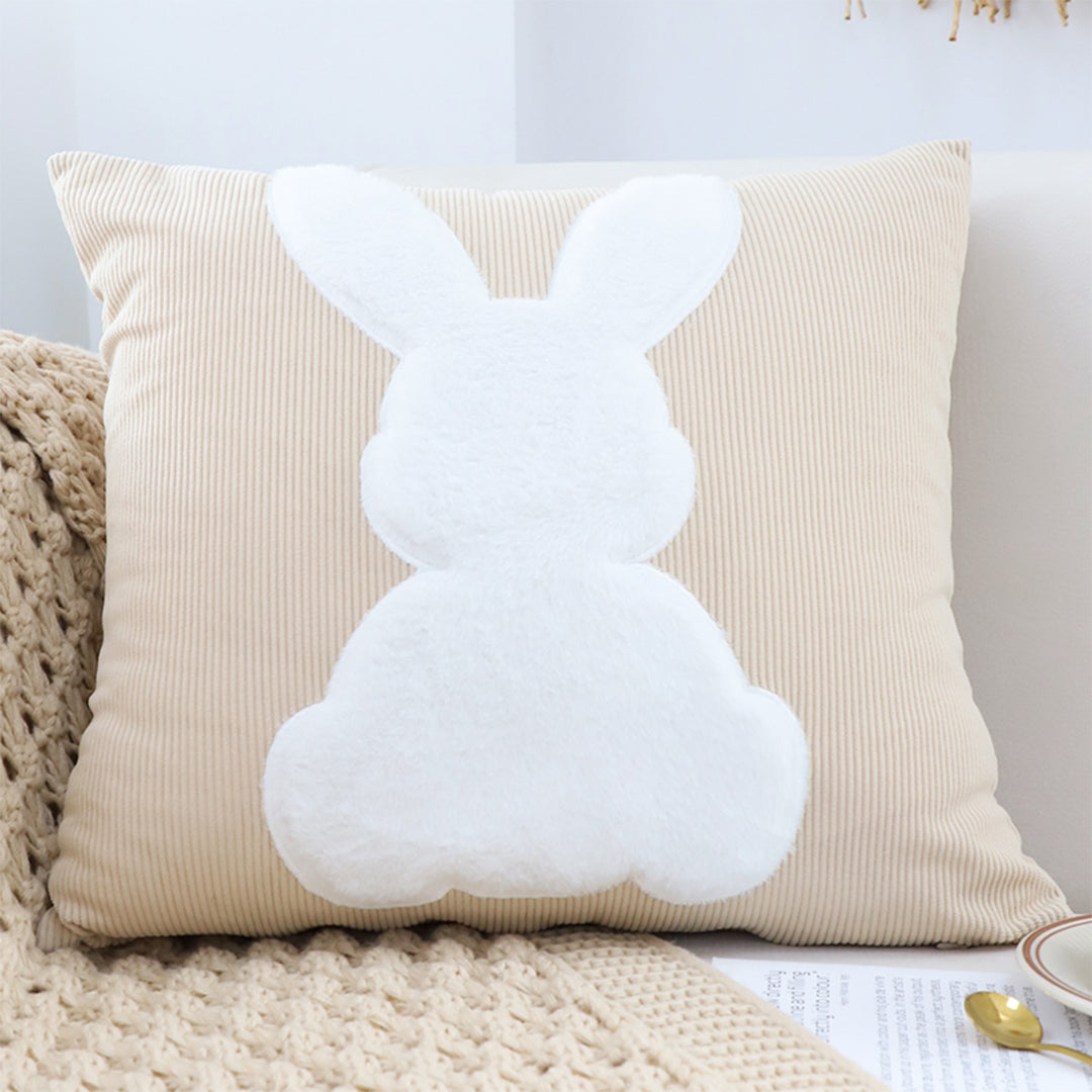 SOGA 45cm Throw Pillow Light Tan Square Cushion with Soft White Rabbit Design Decorative Home Decor LUZ-FrenchCushion282