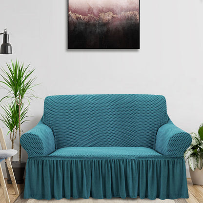 SOGA 2-Seater Blue Sofa Cover with Ruffled Skirt Couch Protector High Stretch Lounge Slipcover Home Decor • LUZ-SofaCov15