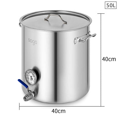 SOGA Stainless Steel Brewery Pot 50L With Beer Valve 40*40cm • LUZ-BreweryPotSS278840CMA