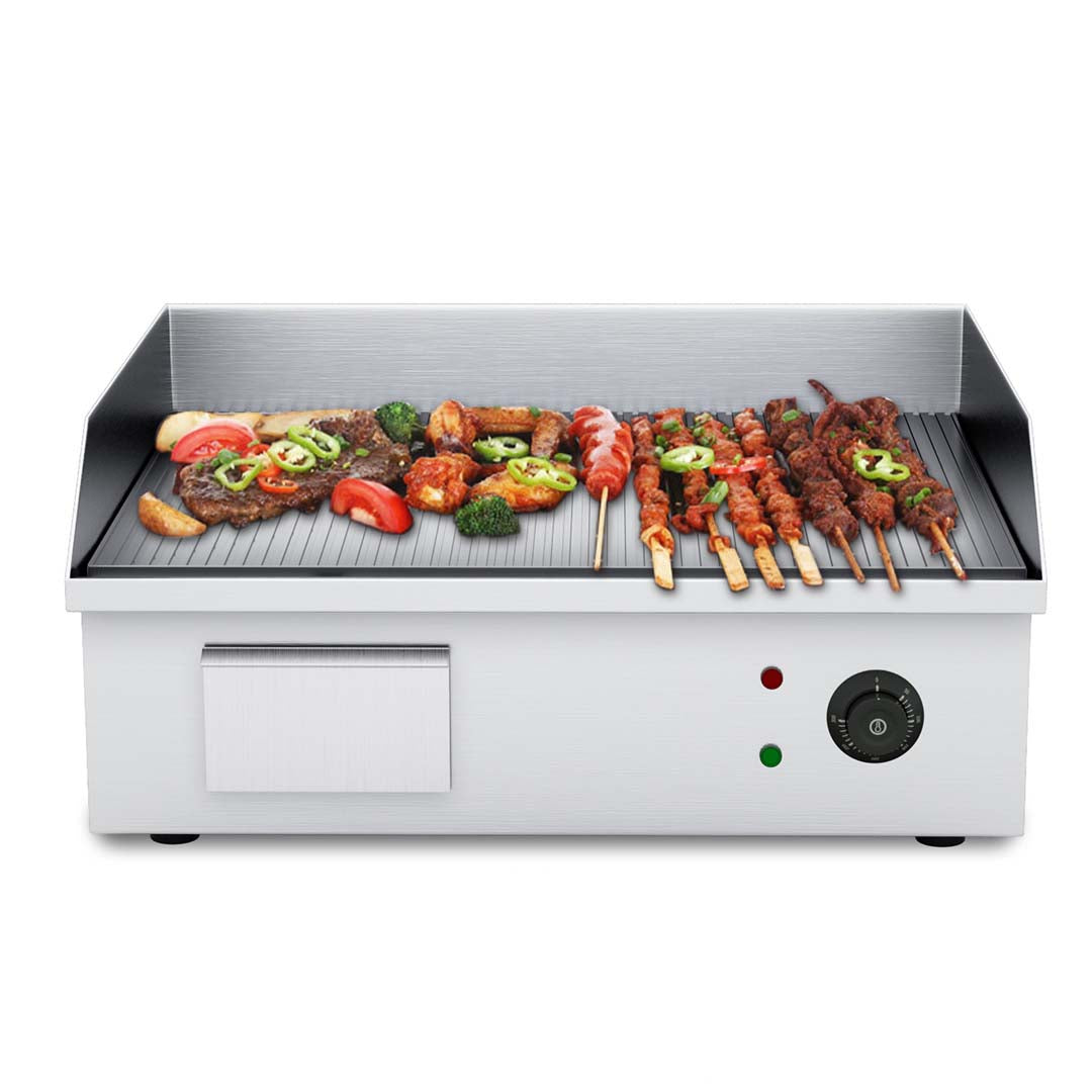 SOGA 2X Electric Stainless Steel Ribbed Griddle Commercial Grill BBQ Hot Plate • LUZ-Griddle818-10GX2