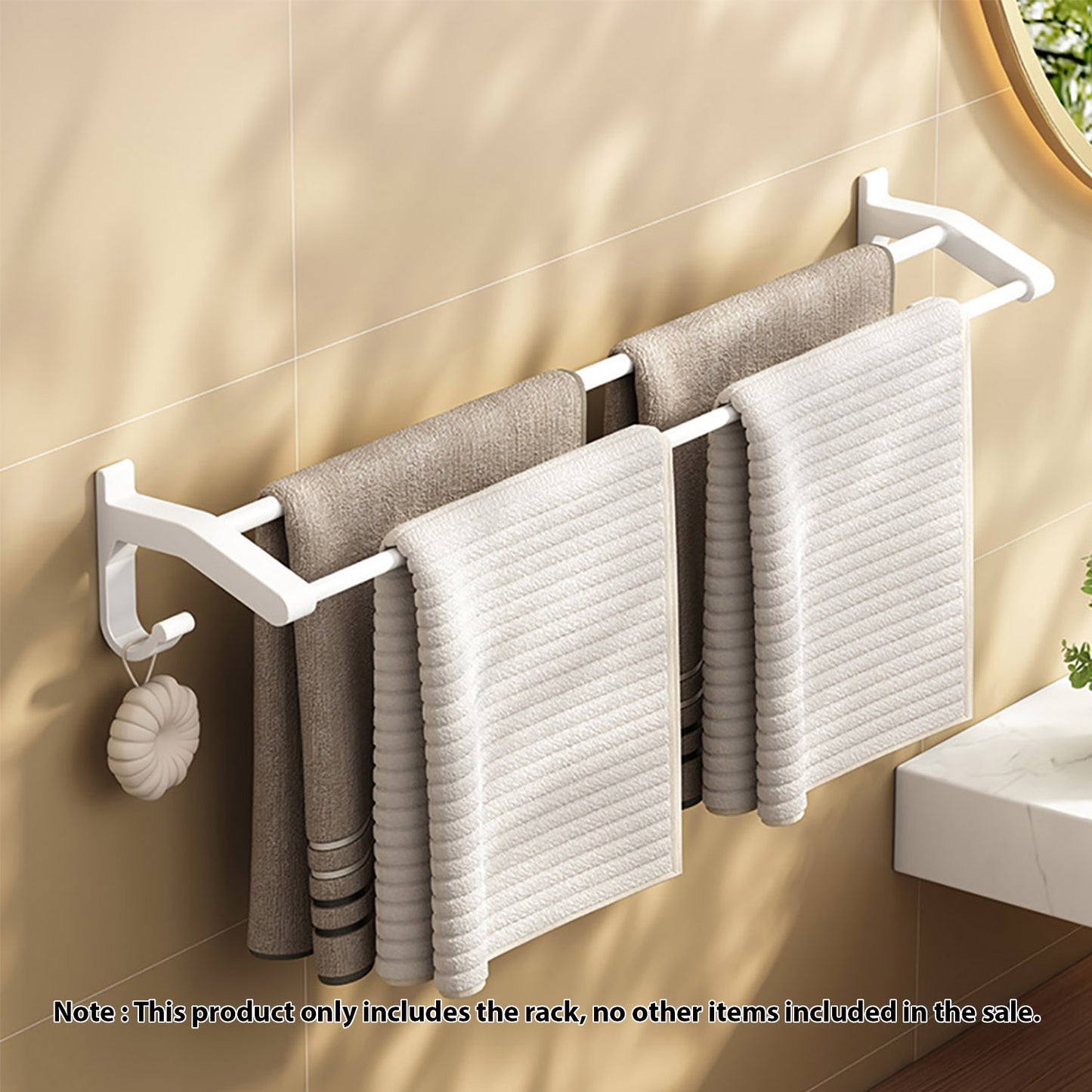 SOGA 62cm White Wall-Mounted Double Pole Towel Holder Bathroom Organiser Rail Hanger with Hooks • LUZ-TAN1048