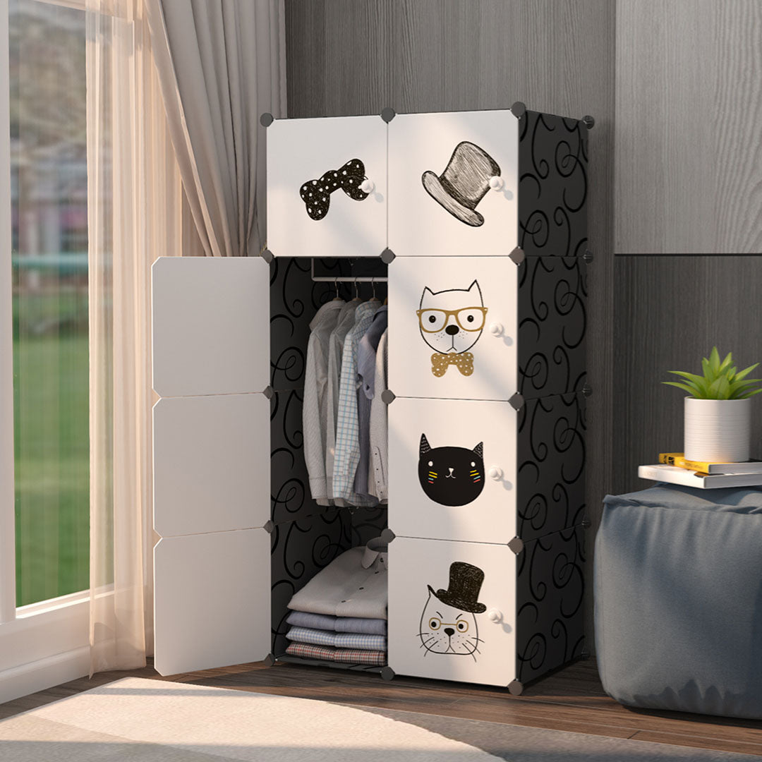 SOGA 8 Cubes Black Portable Wardrobe Divide-Grid Modular Storage Organiser Foldable Closet • LUZ-Wrobe2018