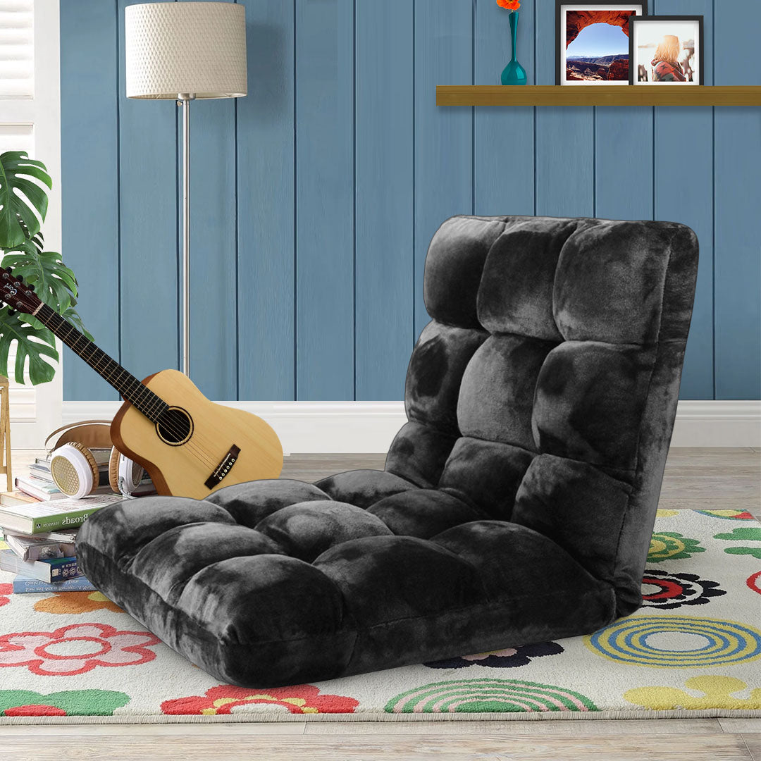 SOGA 2X Floor Recliner Folding Lounge Sofa Futon Couch Folding Chair Cushion Black • LUZ-LoungeChairBlackX2