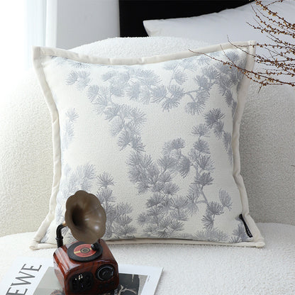 SOGA 45cm Throw Pillow Cream White Wide Border with Branch and Pine Needle Design Pattern Home Decor LUZ-FrenchCushion306