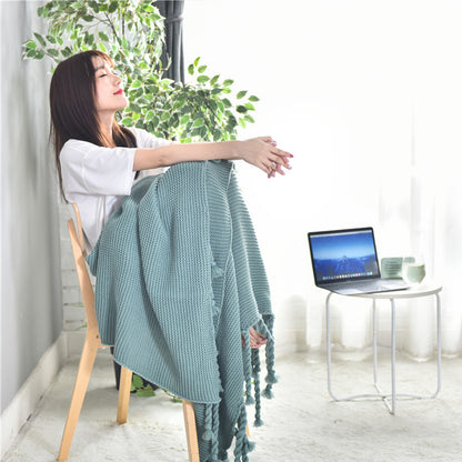 SOGA Green Tassel Fringe Knitting Blanket Warm Cozy Woven Cover Couch Bed Sofa Home Decor • LUZ-Blanket928