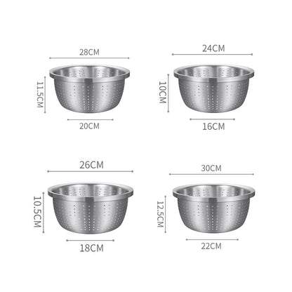 SOGA Stainless Steel Nesting Basin Colander Perforated Kitchen Sink Washing Bowl Metal Basket Strainer Set of 4 • LUZ-Bowl613