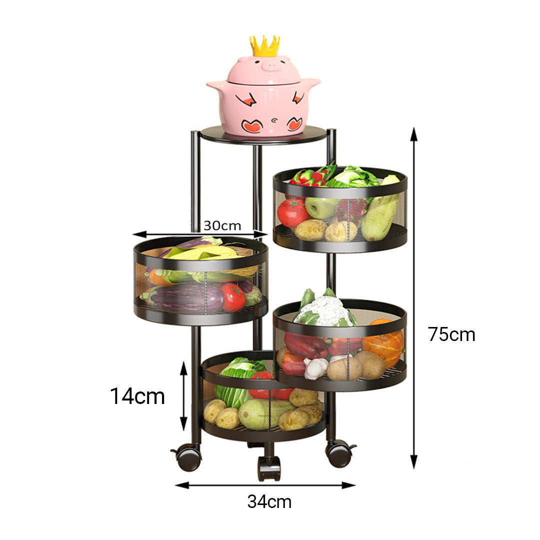 SOGA 4 Tier Steel Round Rotating Kitchen Cart Multi-Functional Shelves Portable Storage Organizer with Wheels • LUZ-KitchenXY016