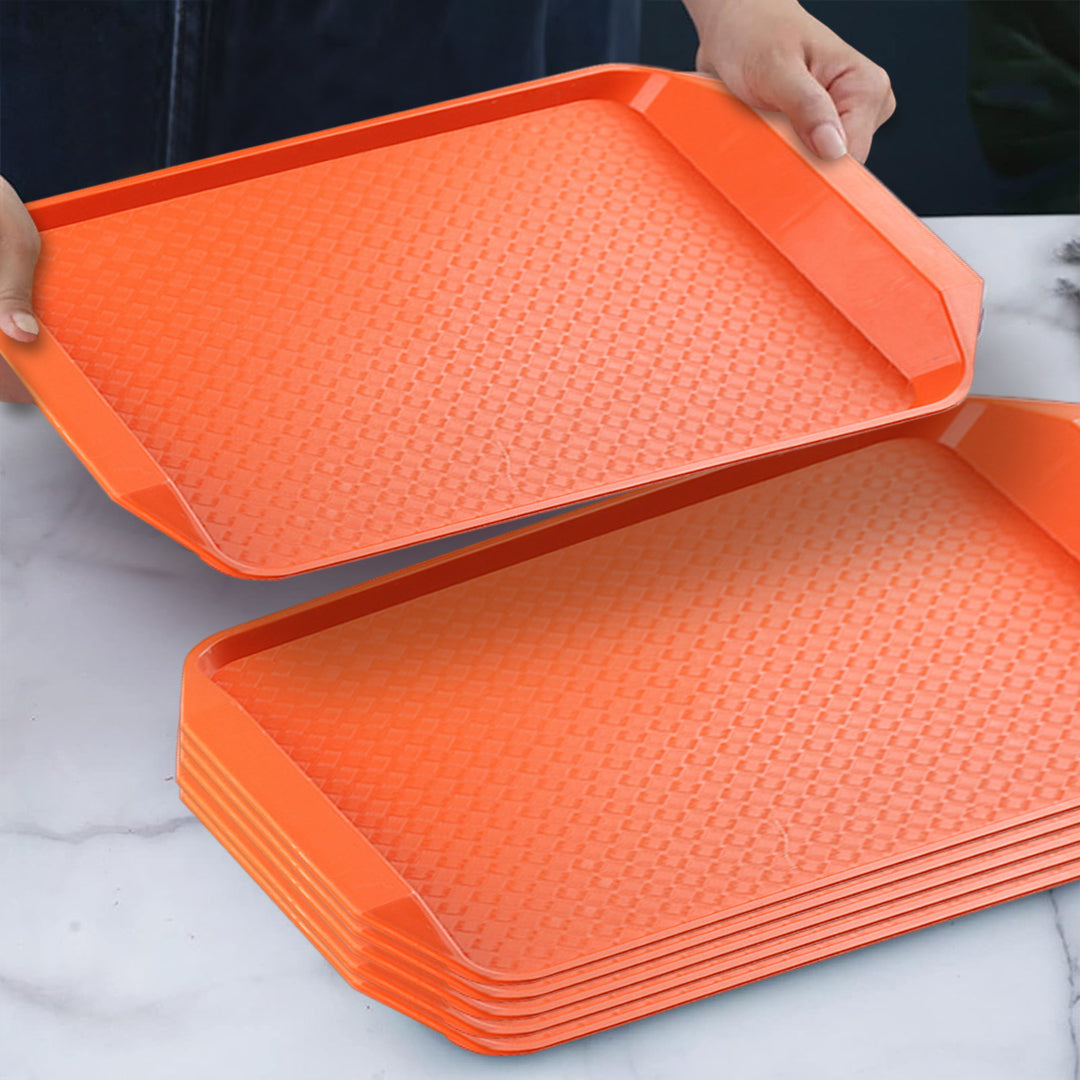 SOGA Rectangular Serving Tray Heavy Duty Waterproof Stackable Plastic Food Snack Pan Set of 5 Orange • LUZ-PVPlateOrangeX5