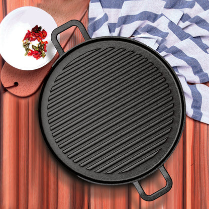 SOGA 28cm Ribbed Cast Iron Frying Pan Skillet Coating Steak Sizzle Platter • LUZ-ZPai024B