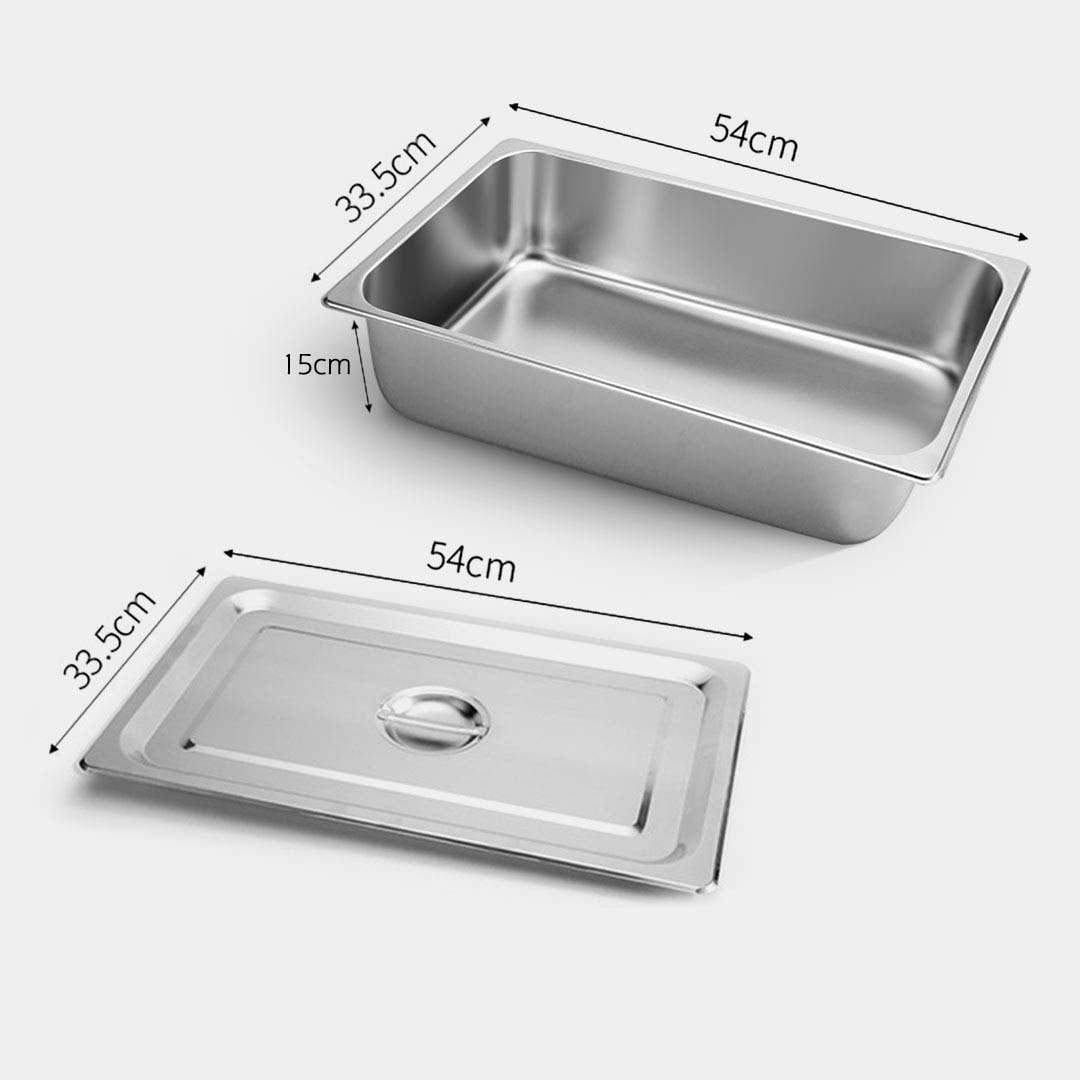 SOGA Gastronorm GN Pan Full Size 1/1 GN Pan 15cm Deep Stainless Steel Tray With Lid • LUZ-GP5405wLidX1