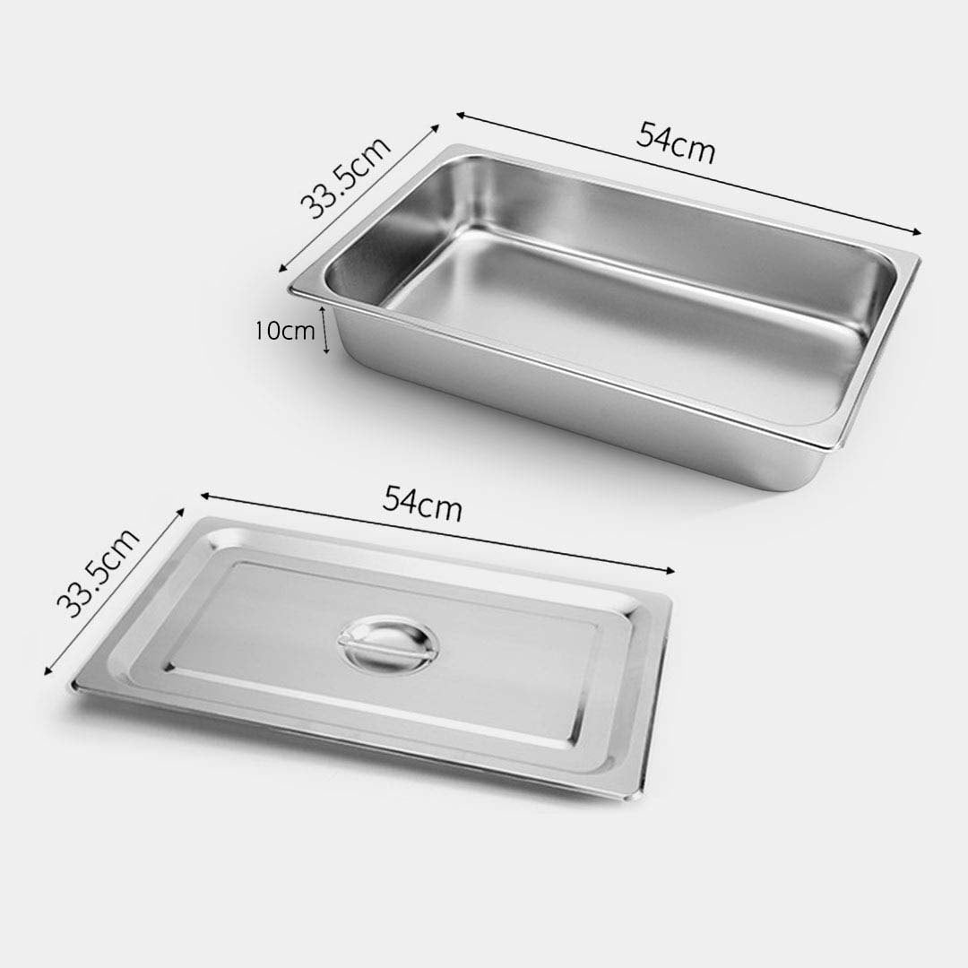 SOGA Gastronorm GN Pan Full Size 1/1 GN Pan 10cm Deep Stainless Steel Tray With Lid • LUZ-GP5404wLidX1