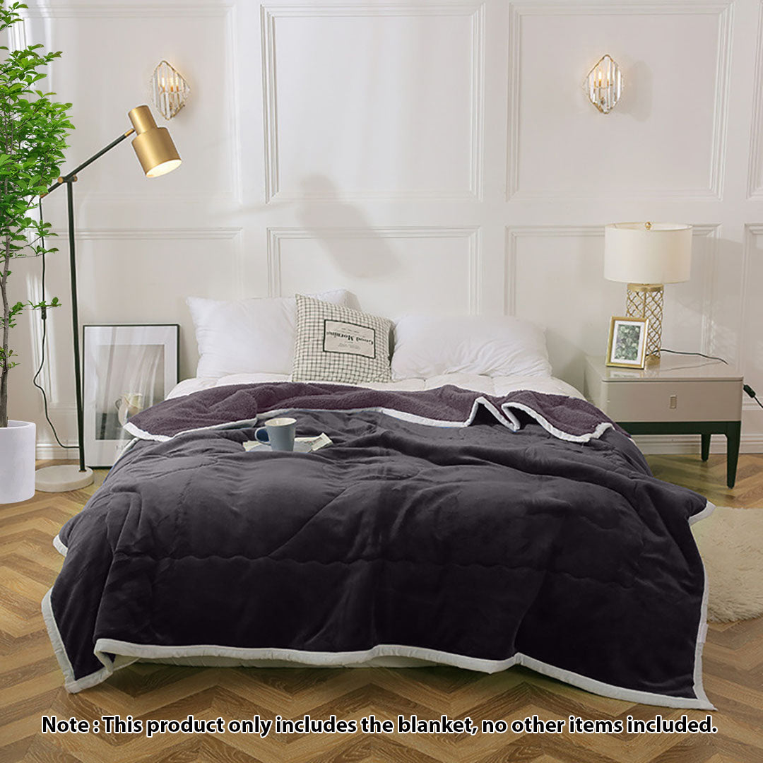 SOGA 2X Dark Grey Throw Blanket Warm Cozy Double Sided Thick Flannel Coverlet Fleece Bed Sofa Comforter • LUZ-Blanket303X2