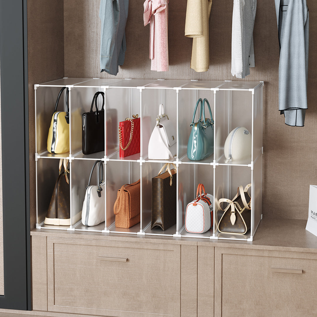 SOGA 2X 12-Cube Portable Bag Box Foldable Cubby DIY Organiser Tote Clutch Purse Space Saving Shelf Cabinet • LUZ-BagBox055X2