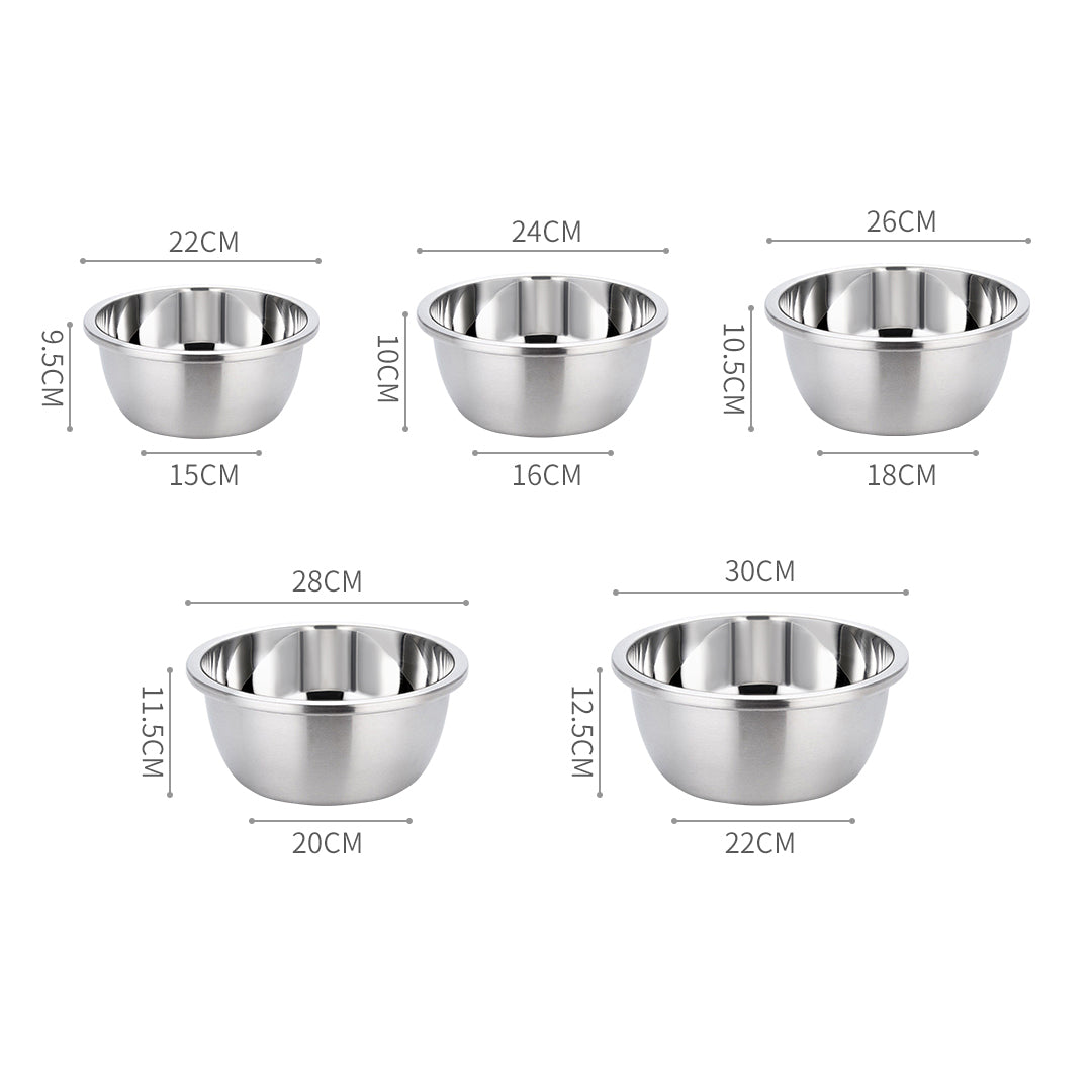 SOGA 2X 5Pcs Deepen Polished Stainless Steel Stackable Baking Washing Mixing Bowls Set Food Storage Basin • LUZ-Bowl887X2