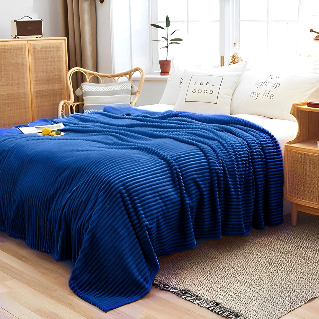 SOGA 2X Blue Throw Blanket Warm Cozy Striped Pattern Thin Flannel Coverlet Fleece Bed Sofa Comforter • LUZ-Blanket317X2