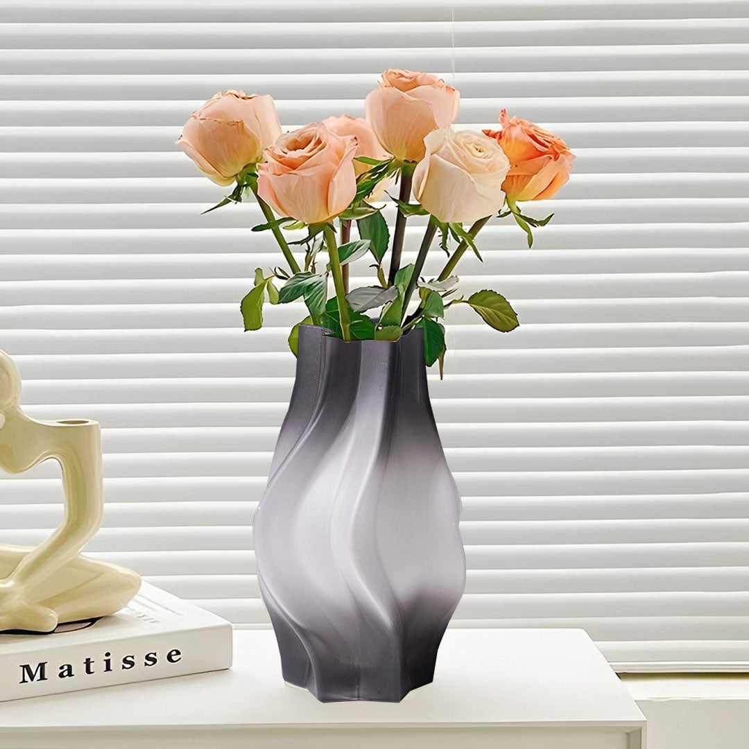 SOGA 26cm Glass Vase Grey with Beautiful glass Bubble Texture Art Vases • LUZ-GVaseGRY25