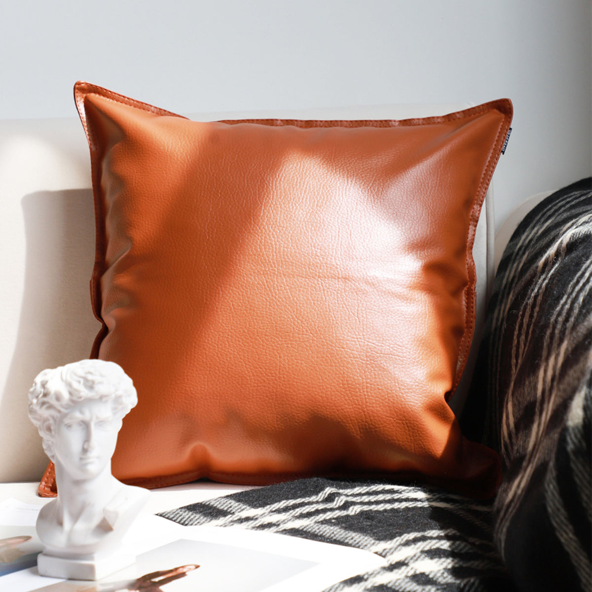 SOGA 45cm Light Luxury Urban Simulated Leather Wide Edge Throw Pillow • LUZ-FrenchCushion237