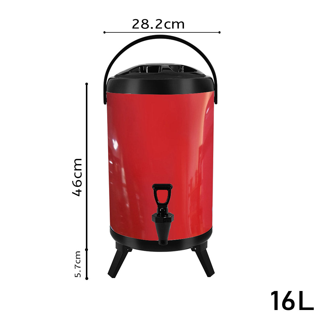 SOGA 16L Stainless Steel Insulated Milk Tea Barrel Hot and Cold Beverage Dispenser Container with Faucet Red • LUZ-VICDispenser16LRED