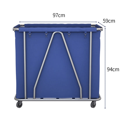 SOGA Stainless Steel Commercial Large Soiled Linen Laundry Trolley Cart with Wheels Blue • LUZ-Soga057B