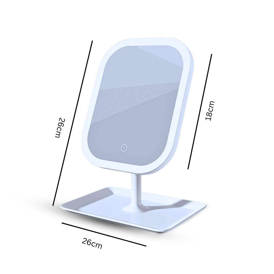 SOGA 26cm White Squared Smart LED Makeup Bedroom Table Vanity Mirror Tricolor w/ 5x Magnification • LUZ-MirrorE9X2