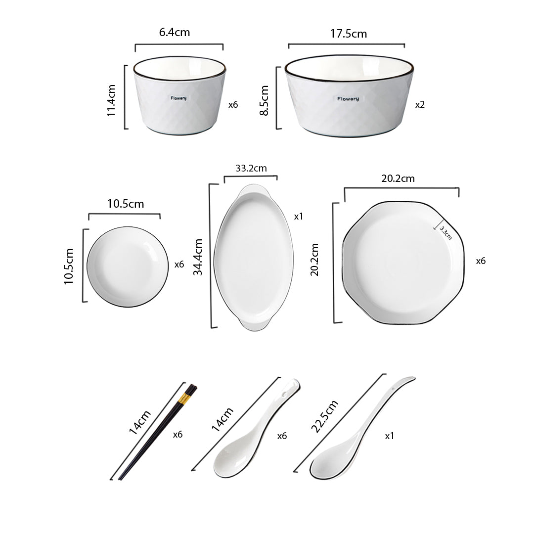 SOGA Diamond Pattern Ceramic Dinnerware Crockery Soup Bowl Plate Server Kitchen Home Decor Set of 22 • LUZ-BowlG624