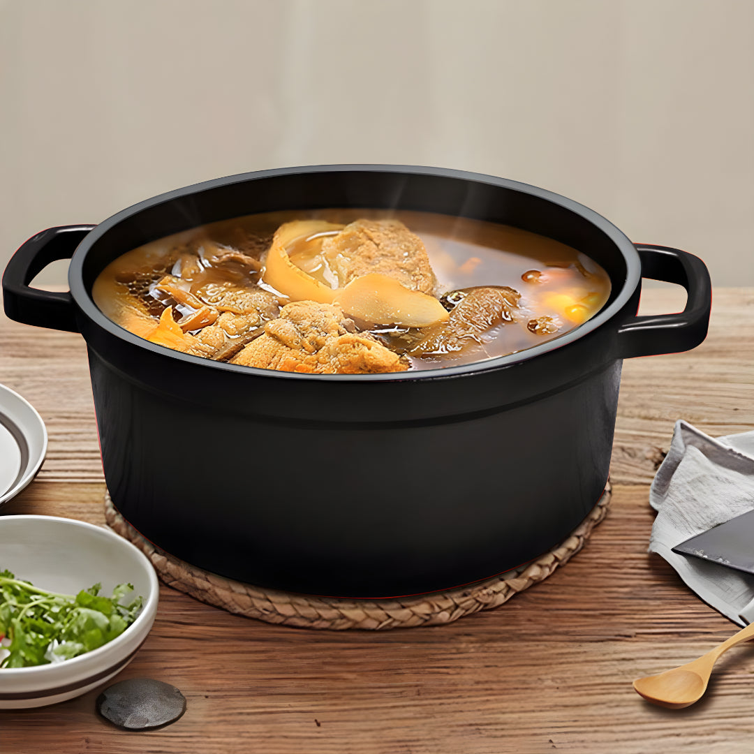 SOGA 2X Cast Iron 24cm Stewpot Casserole Stew Cooking Pot With Lid Black • LUZ-StewPot24cmBlackX2